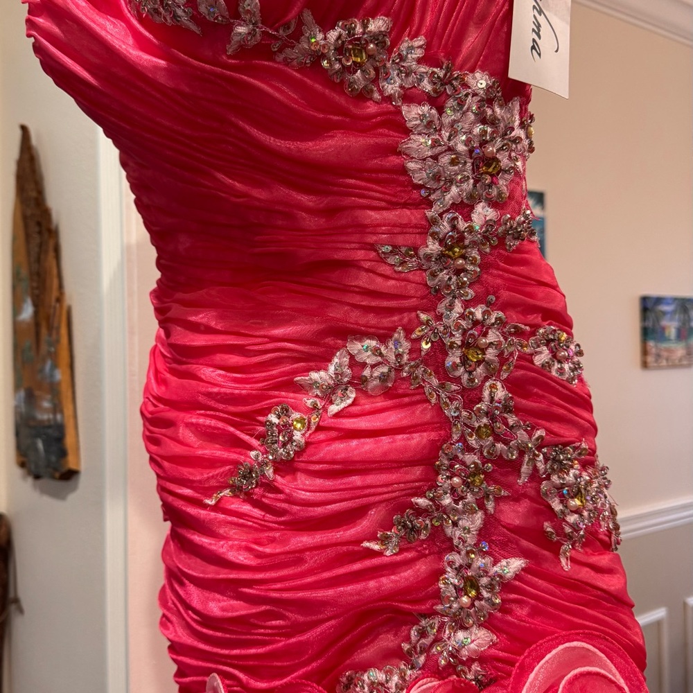 Elegant Pink Embellished Prom Dress